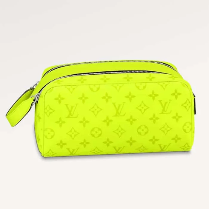 Gucci tote bags for women with a double - handle designLouis Vuitton LV Unisex Dopp Kit Neon Yellow Monogram Coated Canvas Taiga Cowhide Leather