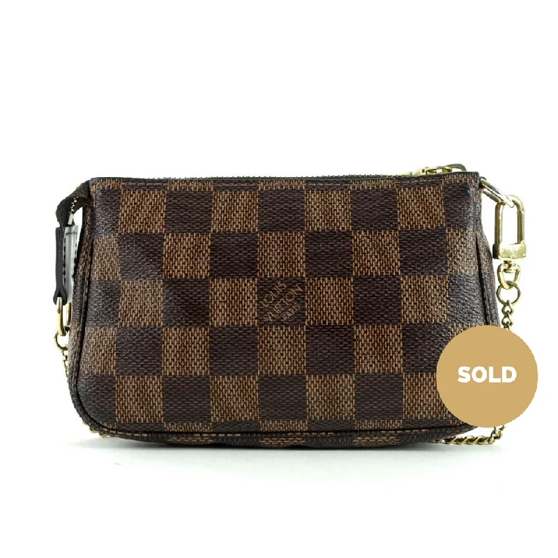 Ladies Gucci shoulder bags with a magnetic - closure flapMini Pochette Accessoires Damier Ebène Canvas Evening Bag