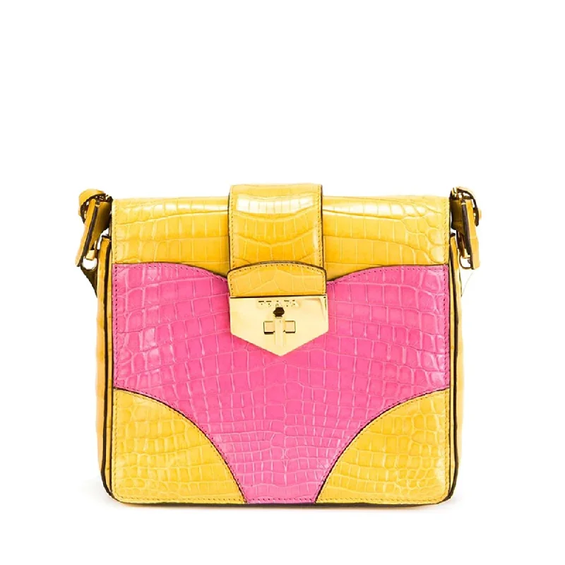 Prada handbags with a metal - framed clasp for durability and stylePrada handbags with a metal - framed clasp for durability and stylePRADA Pink & Yellow Colour-Block Handbag