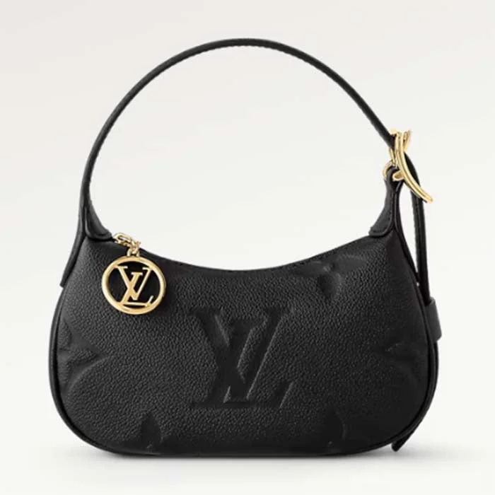 Women Gucci Sylvie bags with a leather - wrapped handleLouis Vuitton LV Women Mini Moon Black Monogram Empreinte Embossed Supple Grained Cowhide Leather