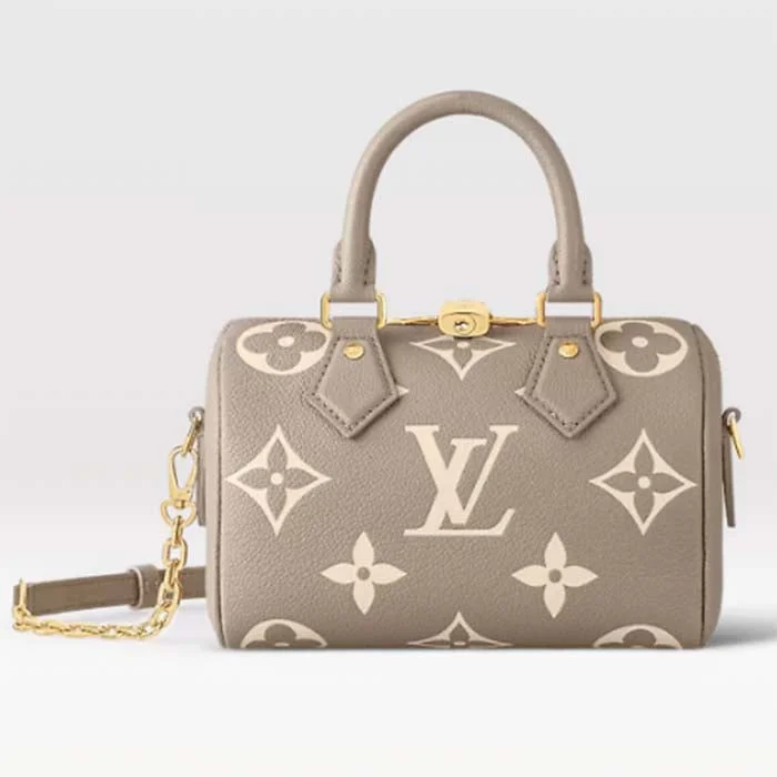 Women Gucci backpacks with a luxurious leather finishLouis Vuitton Women LV Speedy Bandouliere 20 Handbag Gray Beige Monogram Empreinte Embossed Cowhide