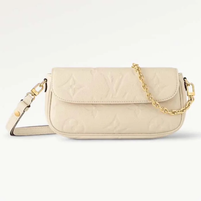 Women Gucci bags with a detachable mobile phone holderLouis Vuitton Women LV Wallet On Chain Ivy Cream Monogram Embossed Supple Grained Cowhide Leather