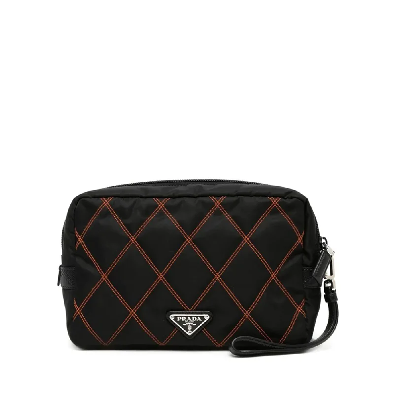 Prada Cleo bags with a snakeskin - effect panel for a bold and trendy lookPrada Cleo bags with a snakeskin - effect panel for a bold and trendy lookPRADA Nylon Black and Orange Pouch