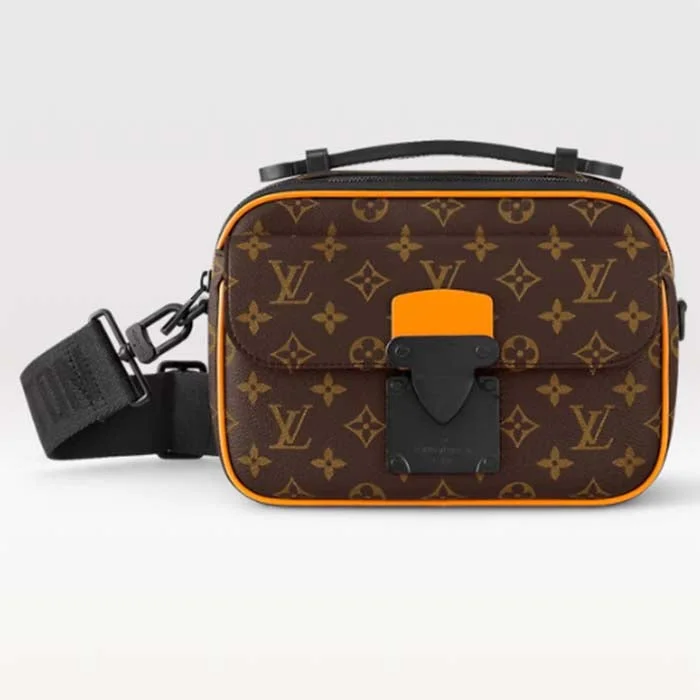 Ladies Gucci shoulder bags with a magnetic - closure flapLouis Vuitton LV Unisex S Lock Messenger Brown Radiant Sun Monogram Macassar Coated Canvas