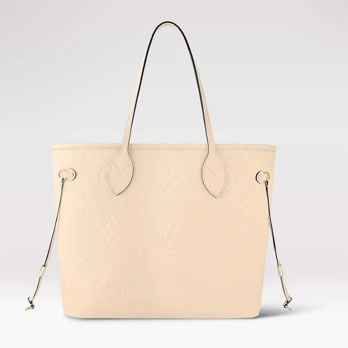 Women Gucci bags with a magnetic snap closure for easy accessLouis Vuitton Women LV Neverfull MM Carryall Tote Crème Beige Embossed Grained Cowhide