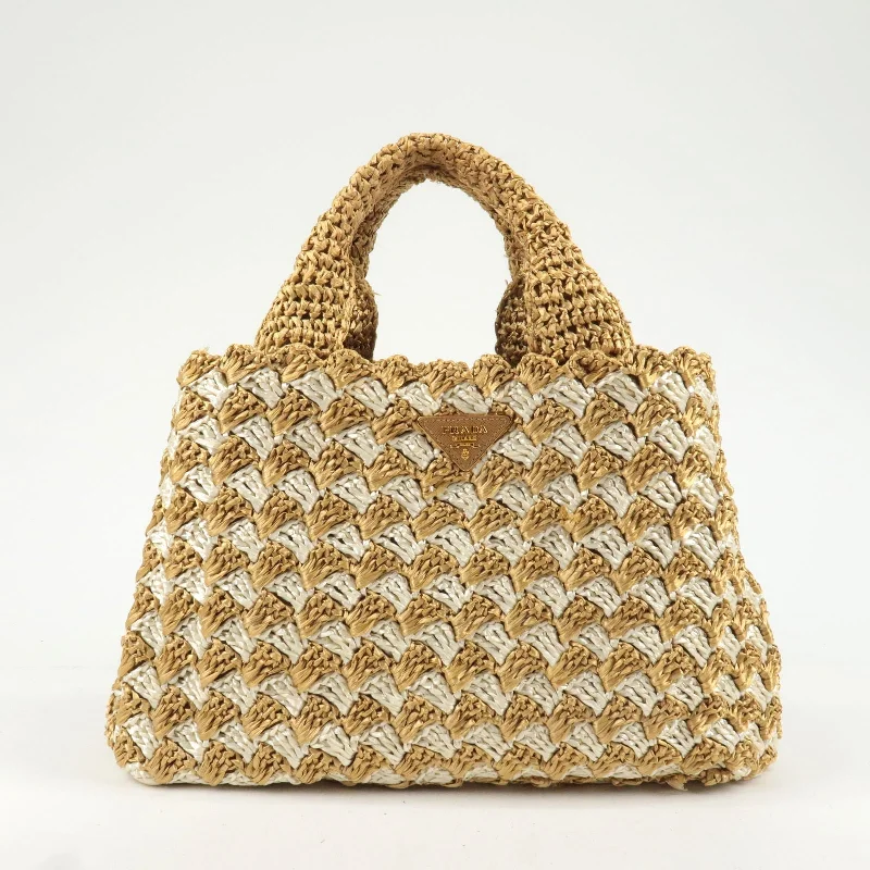 Prada Cleo bags with a curved shape and a chain - link shoulder strapPrada Cleo bags with a curved shape and a chain - link shoulder strapPRADA Logo Raffia Crochet Tote Bag Hand Bag Beige Ivory BN2303