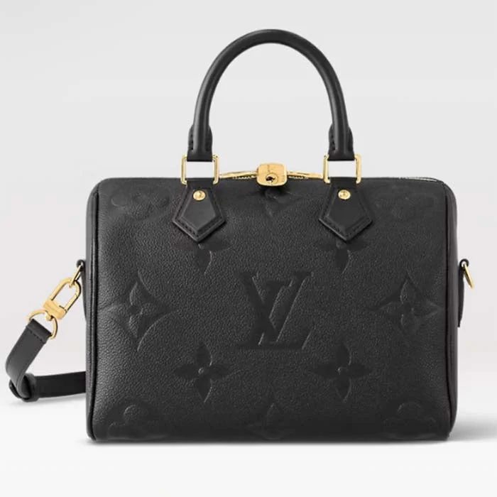 Women Gucci Sylvie bags with a monogram - embossed leatherLouis Vuitton Women Speedy Bandoulière 25 Handbag Black Embossed Supple Grained Cowhide Leather