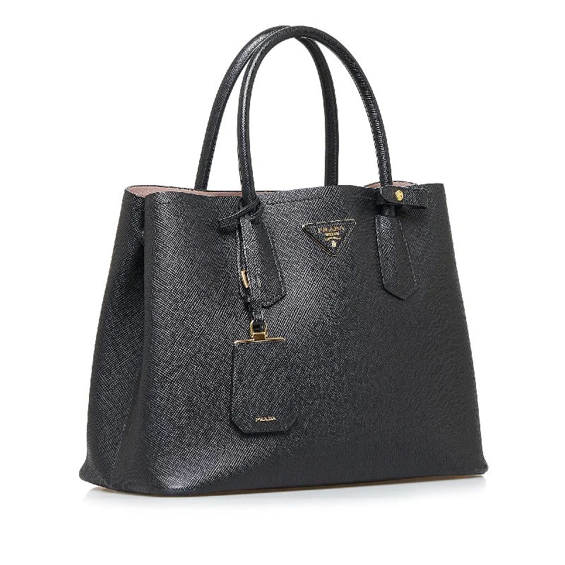 Prada bags with a snap - button closure and a decorative charm for a fashionable lookPrada bags with a snap - button closure and a decorative charm for a fashionable lookPrada Saffiano Cuir Double Satchel BEQ1FE