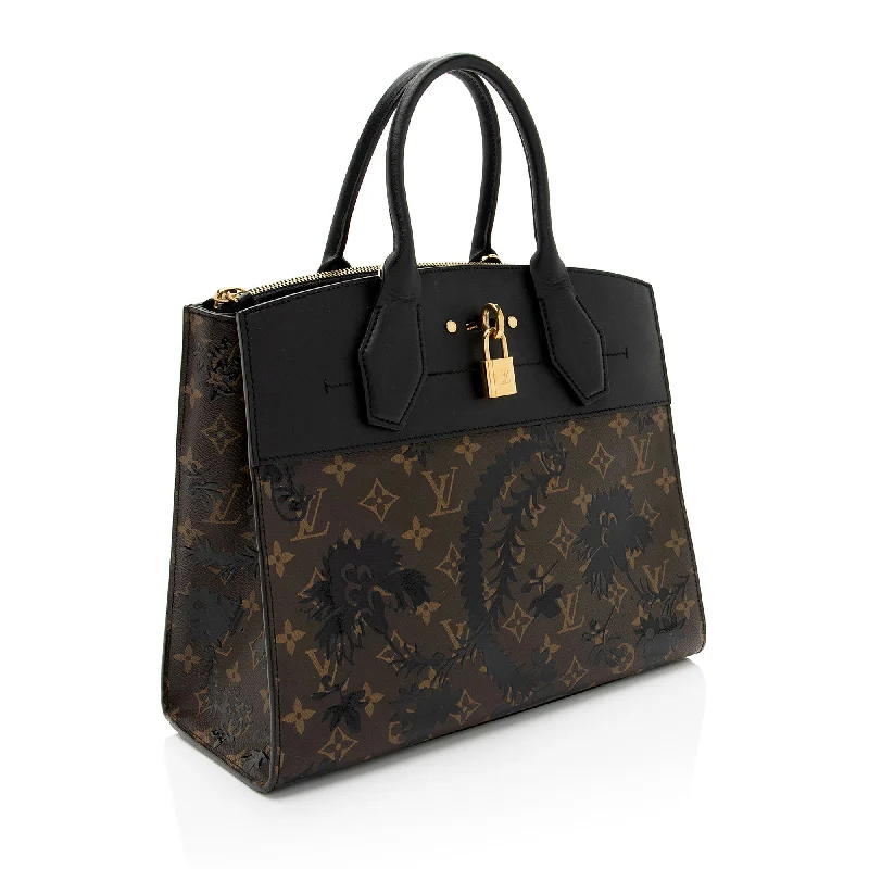 Women Gucci bags with a snap - button closure and a decorative charmLouis Vuitton Monogram Blossom Canvas City Steamer MM Tote (JSqUaK)