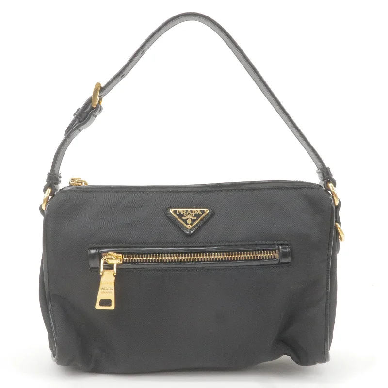 Prada bags with a front - zip pocket for small items like cards and keysPrada bags with a front - zip pocket for small items like cards and keysPRADA Logo Nylon Leather Shoulder Bag NERO Black BN1834