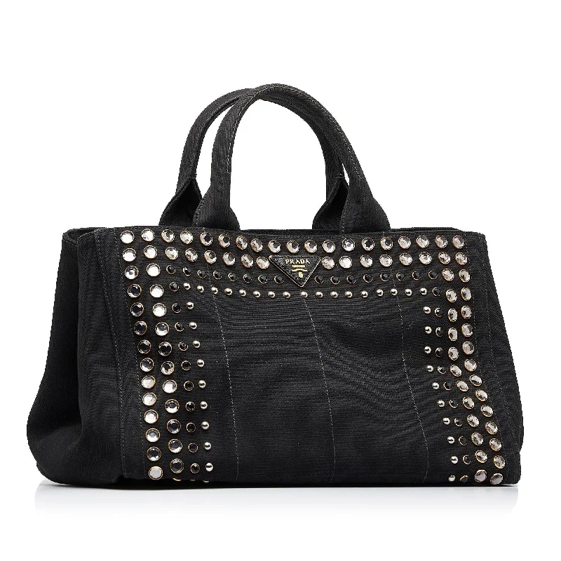 Small - sized Prada Saffiano leather bags for a compact and stylish carrySmall - sized Prada Saffiano leather bags for a compact and stylish carryPrada Studded Canapa Tote Bag (SHG-75Jb0C)