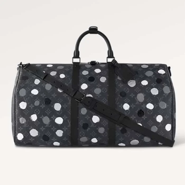 Women Gucci bags with a front - flap pocket for quick - access itemsLouis Vuitton Unisex LV x YK Bandoulière Keepall 55 Monogram Eclipse Coated Canvas 3D Painted Dots Print