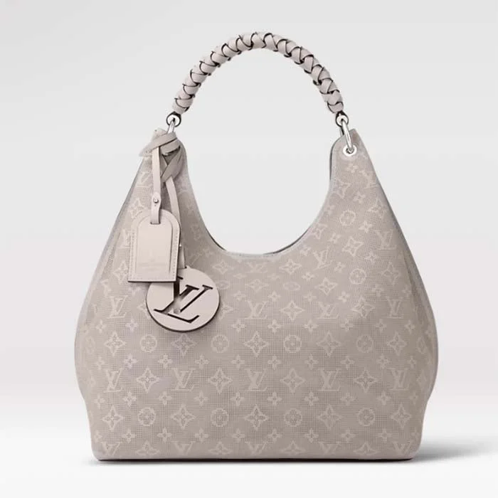 Ladies Gucci shoulder bags with a single - handle designLouis Vuitton LV Women Carmel Hobo Bag Gris Souris Gray Mahina Perforated Calfskin Leather