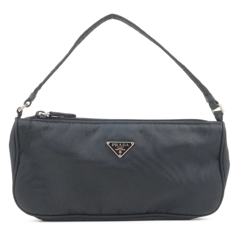 Ladies Prada shoulder bags with a tassel - adorned zipper for added charmLadies Prada shoulder bags with a tassel - adorned zipper for added charmPRADA Logo Nylon Hand Bag Pouch Purse Mini Bag NERO Black