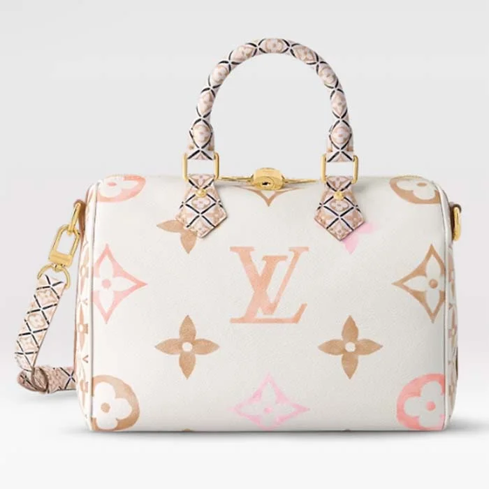 Gucci tote bags for women with a spacious interiorLouis Vuitton Women LV Speedy Bandoulière 25 Beige Monogram Coated Canvas Double Zip Padlock