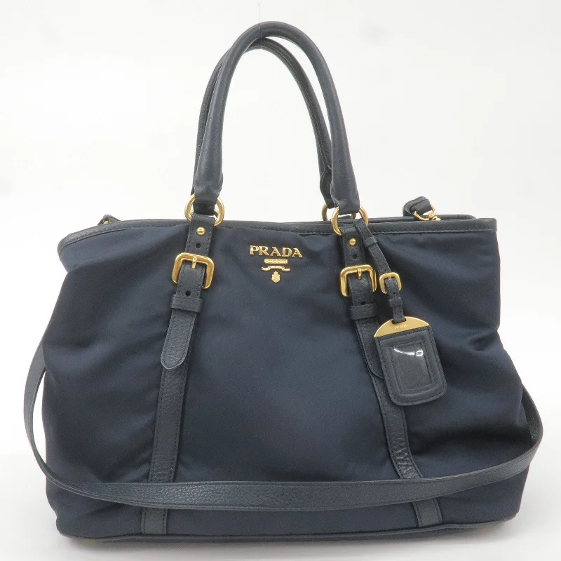 Medium - sized Prada tote bags in classic black for everyday versatilityMedium - sized Prada tote bags in classic black for everyday versatilityPRADA Logo Nylon Leather 2Way Bag Hand Bag Navy BN2527