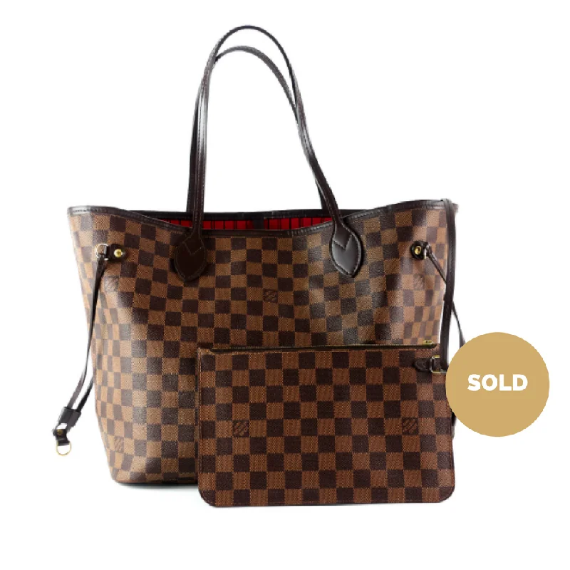 Women Gucci Sylvie bags with a crystal - embellished web stripeNeverfull MM Damier Ebène Canvas Tote Bag with Pouch