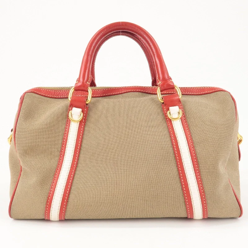 Prada bags with a zip - top closure and multiple interior pockets for organizationPrada bags with a zip - top closure and multiple interior pockets for organizationPRADA Logo Jacquard Canvas Leather 2Way Shoulder Bag Beige Red