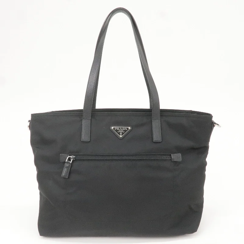 Prada handbags with a metal - framed clasp for durability and stylePrada handbags with a metal - framed clasp for durability and stylePRADA Logo Nylon Leather Tote Bag Shoulder Bag Black BR4842