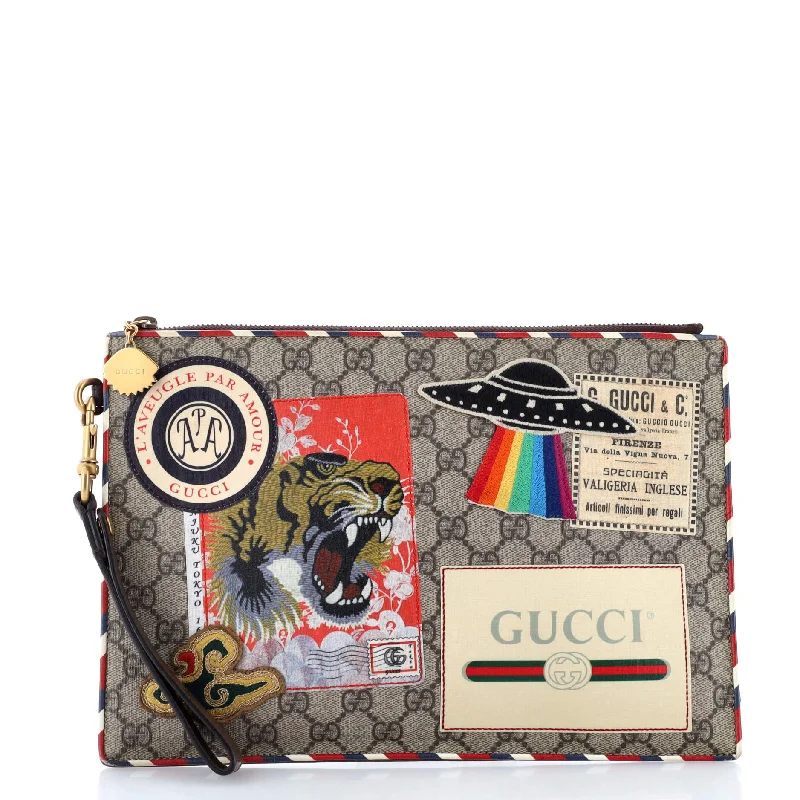 Women Gucci bags with a front - zip pocket for small itemsCourrier Pouch GG Coated Canvas with Applique