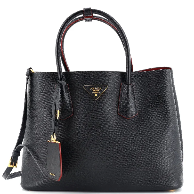 Prada bags with a detachable mobile phone holder for on - the - go convenienceCuir Double Tote Saffiano Leather Medium