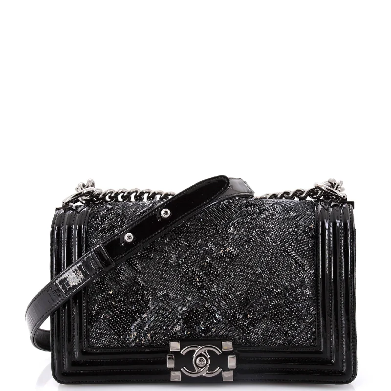 Chanel bags for women with minimalist styleBoy Flap Bag Sequin with Patent Old Medium