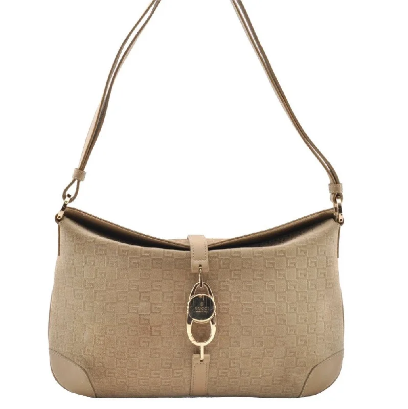 Gucci handbags for women with a back - zip pocketAuthentic GUCCI Square GG Shoulder Bag Purse Suede Leather 0014147 Beige 6698I