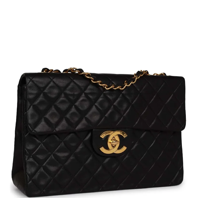 Chanel bags with iconic stitching detailsChanel bags with iconic stitching detailsVintage Chanel XL Maxi Flap Bag Black Lambskin Gold Hardware