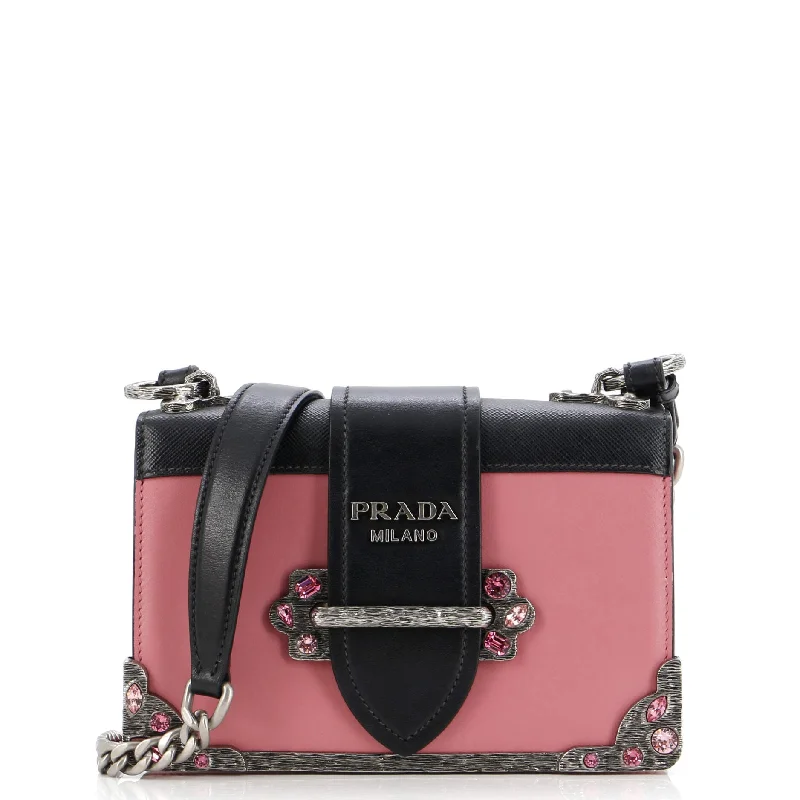 Ladies Prada Galleria bags with gold - toned hardware for a luxurious touchCahier Chain Crossbody Bag City Calf and Saffiano Small