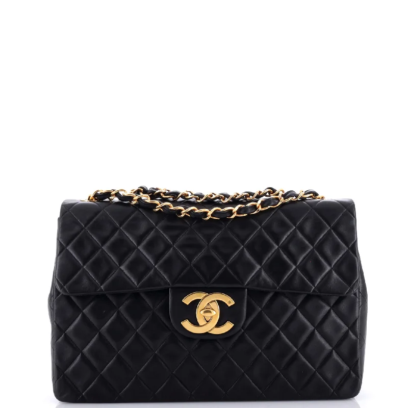 Chanel bags with leather and tweed combinationsVintage Classic Single Flap Bag Quilted Lambskin Maxi