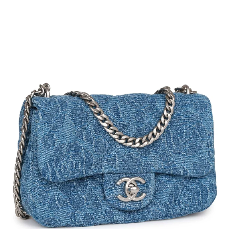 Chanel Designer Handbag with Unique DesignChanel Designer Handbag with Unique DesignChanel Mini Sweetheart Crush Flap Blue Camellia Denim Silver Hardware