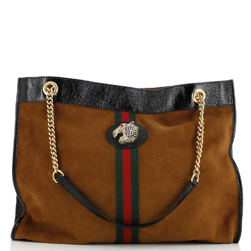 Women Gucci crossbody bags with a woven leather strapRajah Chain Tote Suede Large