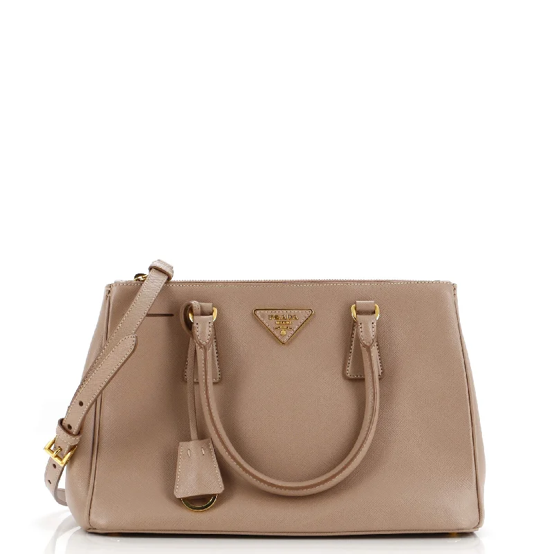 Prada Cleo bags with a curved shape and a chain - link shoulder strapDouble Zip Lux Tote Saffiano Leather Small