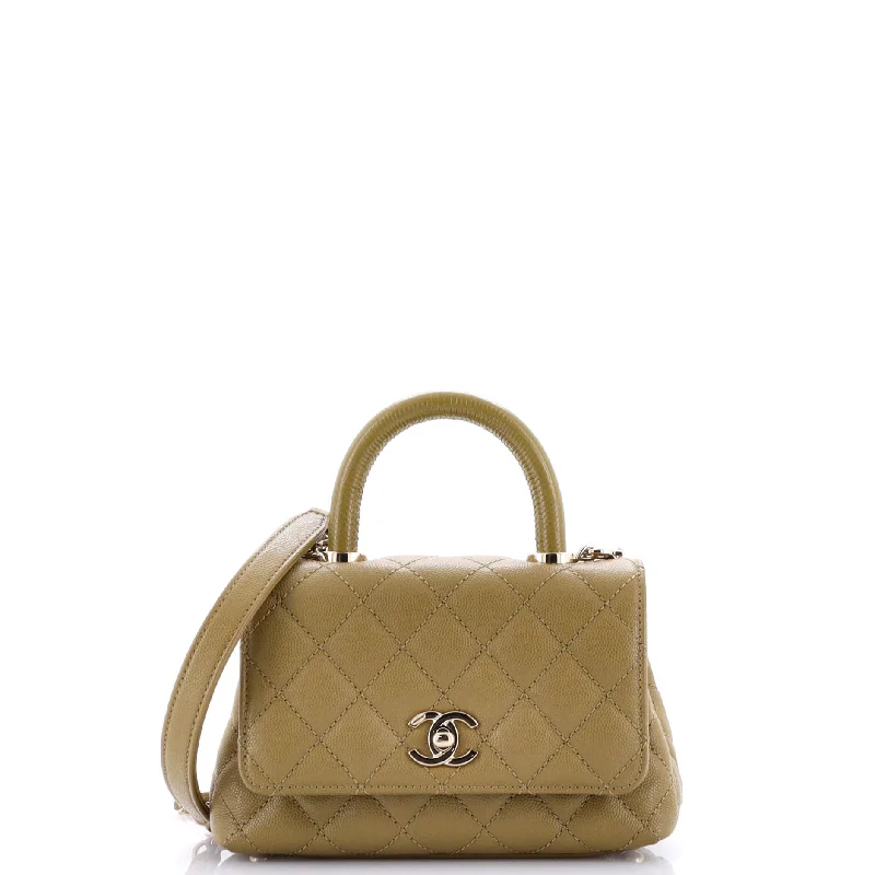 Chanel bags with intricate metal hardwareCoco Top Handle Bag Quilted Caviar with Lizard Embossed Handle Extra Mini