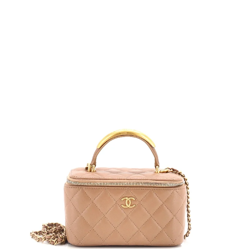 Chanel bags available at online luxury retaileCC Top Handle Vanity Case with Chain Quilted Lambskin with Metal Small