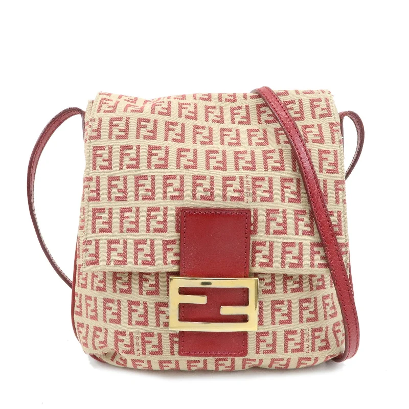 Chanel bags for women with a taste for high fashionFENDI Zucchino Canvas Leather Shoulder Bag Beige Red 8BT075