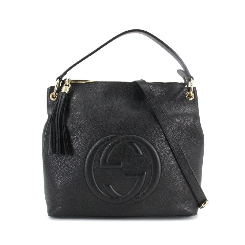 Women Gucci bags with a chain - link trim and a leather bodyGucci Soho 2way Shoulder Bag Leather Black 536194 Gold Hardware SOHO