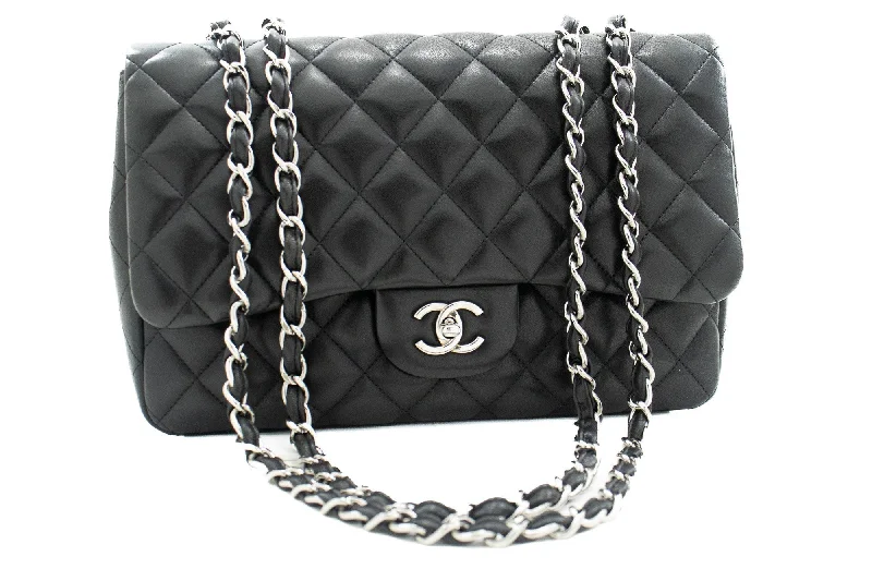 Chanel bags with intricate metal hardwareChanel bags with intricate metal hardwareCHANEL Classic Large 11" Chain Shoulder Bag Flap Black Lambskin