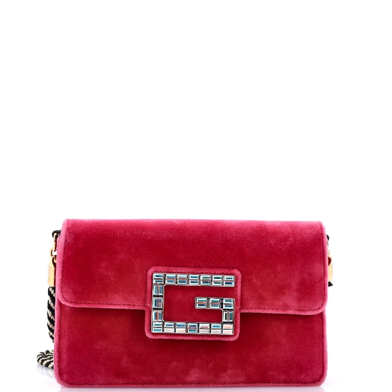 Women Gucci crossbody bags in a bold red colorG Broadway Shoulder Bag Velvet with Crystals Small