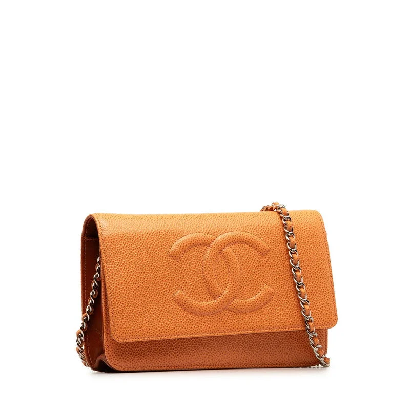 Chanel Chain Strap Handbag for Everyday UseChanel Chain Strap Handbag for Everyday UseChanel Coco Chain Wallet Shoulder Bag Orange Silver Caviar S  CHANEL