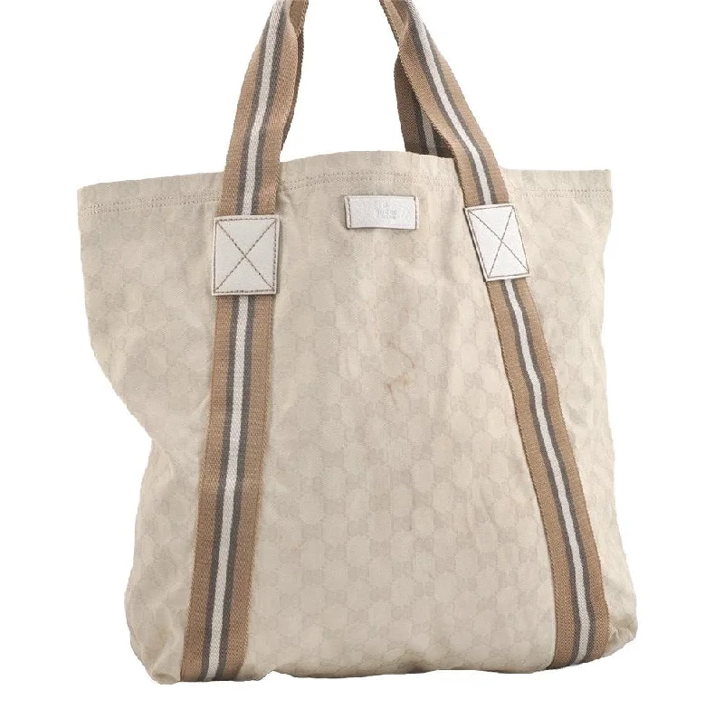 Women Gucci Sylvie bags with a monogram - embossed leatherAuthentic GUCCI Vintage Shoulder Tote Bag GG Canvas Leather 189669 White 3970J