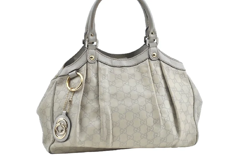 Women Gucci Sylvie bags with a leather - wrapped handleAuthentic GUCCI Guccissima Sukey Shoulder Tote Bag GG Leather 211944 White K8361