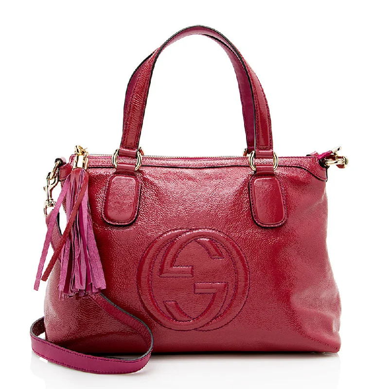 Women Gucci bags with interlocking G hardware for a classic lookGucci Glazed Leather Soho Working Tote