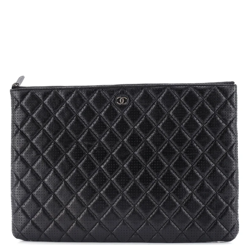 Chanel Designer Handbag with Unique DesignO Case Clutch Quilted Perforated Lambskin Large