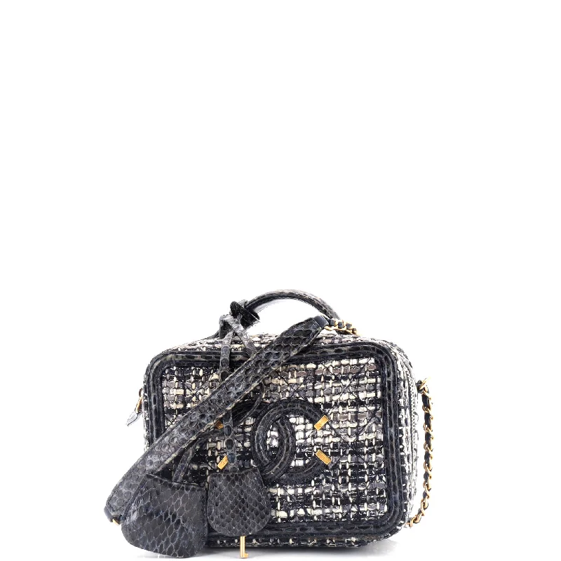 Chanel Lightweight Handbag for Daily ErrandsFiligree Vanity Case Quilted Tweed with Snakeskin Small