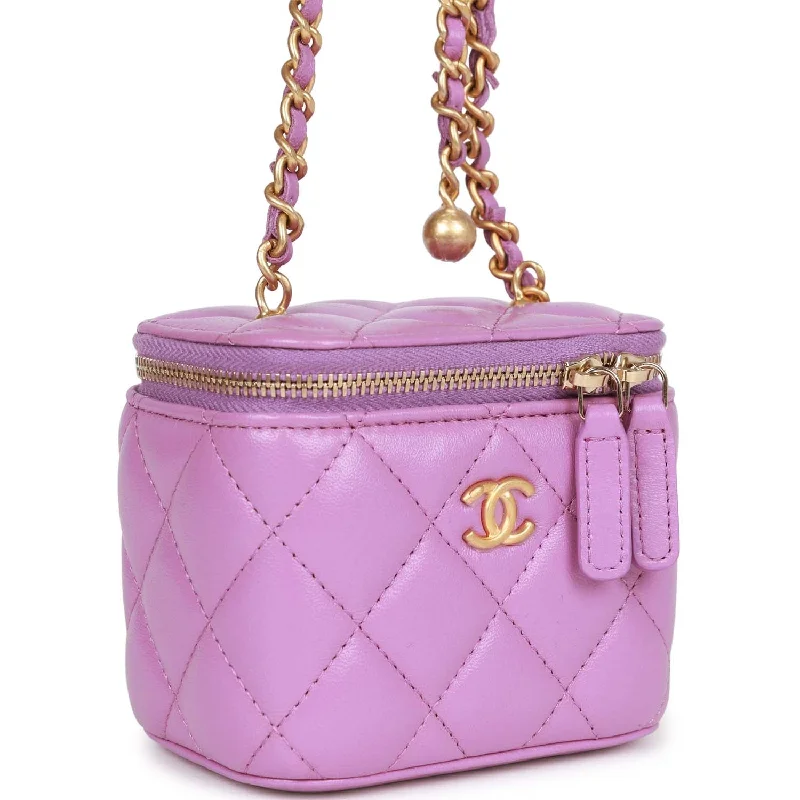 Chanel bags with leather and tweed combinationsChanel bags with leather and tweed combinationsChanel Small Classic CC Vanity Case Purple Lambskin Gold Hardware