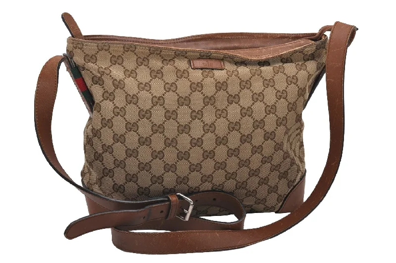 Ladies Gucci handbags with a detachable coin purse insideAuthentic GUCCI Web Sherry Line Shoulder Cross Bag GG Canvas Leather Brown 6836I