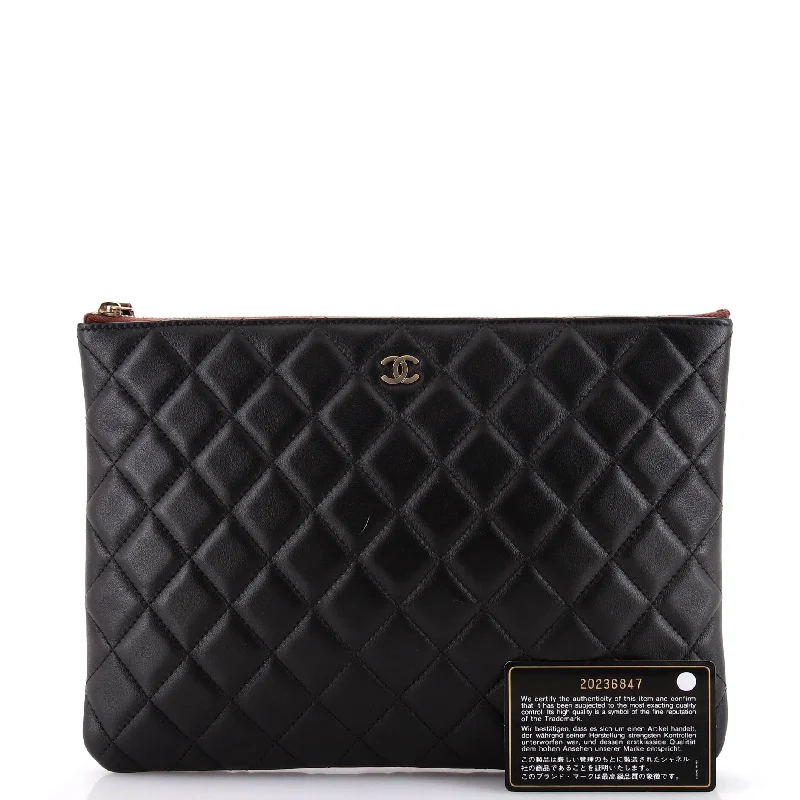 Chanel New Arrival Handbag with Gold HardwareO Case Clutch Quilted Lambskin Medium