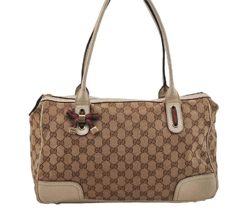 Women Gucci Sylvie bags with a monogram - embossed leatherAuth GUCCI Web Sherry Line Princy Tote Bag GG Canvas Leather 177052 Brown 6945I