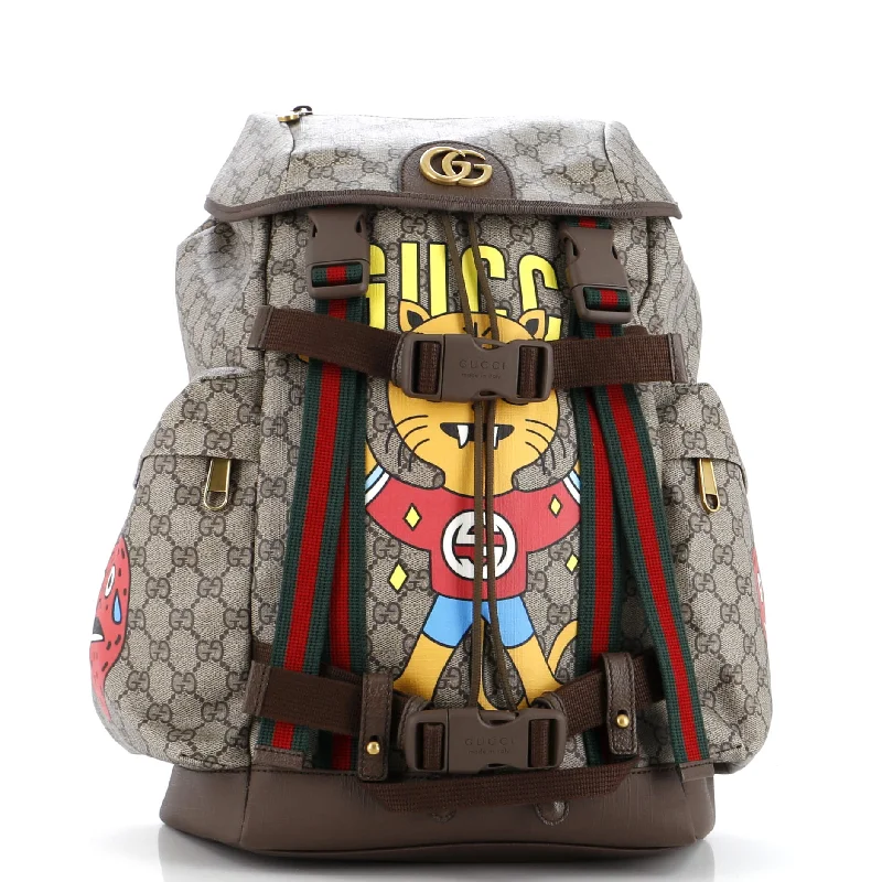 Women Gucci bags with a chain - link trim and a leather bodySkateboard Backpack Printed GG Coated Canvas